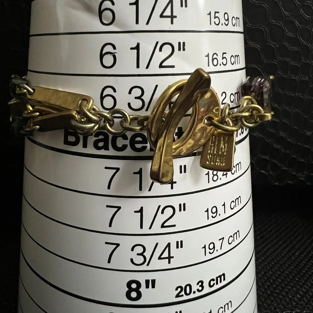 RLM Soho Multi Strand Crystal Beaded Toggle Bracelet Gold Tone 7 Inch Whimsigoth